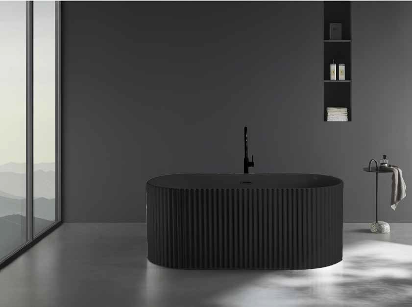 Bañera Hove Tipo Isla  Modelo Lineal Texturizado Negro Mate 170Cm X 80Cm X 58Cm
